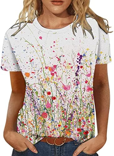 Ljetni jeseni devojke kratkih rukava 2023 Trendi vrat pamuk grafički salon labav fit bluza majica za