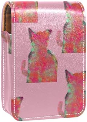 ORYUEKAN Mini torba za šminkanje sa ogledalom, torbica za kvačilo od umjetne kože, ružičasta mačka Kawaii
