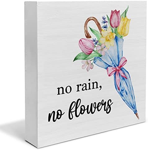 Country Searhouse Proljeće Wrew Box Potcrt Decor Decor Deck Natpise Ne Bez kiše Nijedna cvijeća Citat Drveni