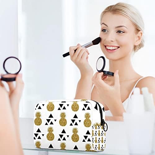 Kozmetičke vrećice za žene, torbe torbice za šminkanje Organizator za skladištenje šminke za makeupe Djevojke, zlatni ananas crni trokut moderni