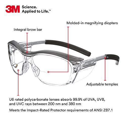 Zaštitne naočare od 3M sa čitačima, Nuvo zaštitne naočare, +2.5, ANSI Z87, sivi okvir, prozirno