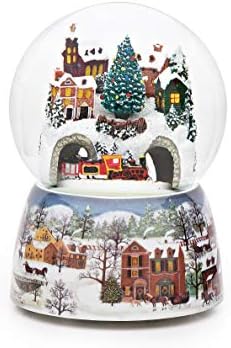 Roman - Glazbeni božićni voz u selu GlitterDome, rotiranje, 120 mm, vjetar gore, 6 h, smola, staklo i voda, božićna kolekcija, kućni dekor, prekrasan poklon, lijepo detaljan