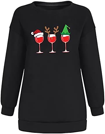 lcziwo ženske Božić pulover duksevi klasični crveno vino staklo grafički Oversize Dugi rukav