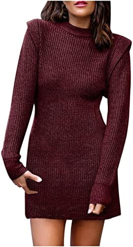 Oplxuo ženski Dugi rukav Mock vrat džemper pulover haljine rebrasti pleteni Bodycon Mini džemper haljina