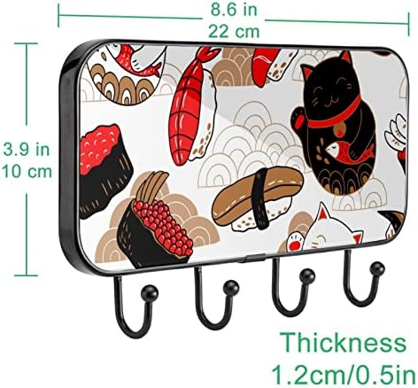 Slatki japanski Lucky Cat Sushi Fish Print Cayl stalak Zidni nosač, ulazni kaput sa 4 kuka za kapute kaputi za ručnik torbica haljina kupaonica ulaznica za dnevnu sobu