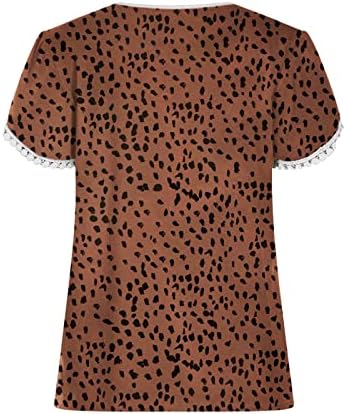 Yayiya Crew Crw Spandex Bluzes Ženska kratkih rukava Leopard Print Lable Fit Brunch Polka Dot Bluuses