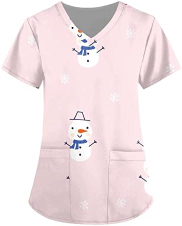 Ženska Moda Božićni Print piling vrhovi bluza klasični V-izrez kratki rukav radna odjeća medicinska