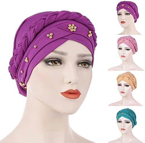 Žene Wrap Pearl Beanie šešir jednobojna Vintage Hemo Turban kapa modni Wrap Skull Caps elastična