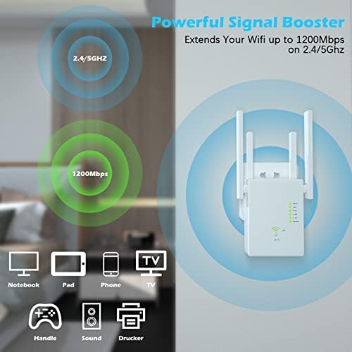2022 WiFi ekstender 1200mbps Wifi pojačivač signala za dom 6000 kvadratnih metara.ft i 35 uređaji, Dvopojasni 2.4 G / 5G pojačavač vanjskog signala sa Ethernet portom
