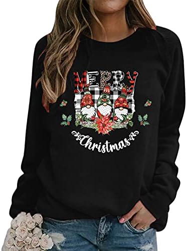 BEUU božićne majice za žene casual crewneck majica dugih rukava Plus veličina xmas gnome pulover pulover dukseri