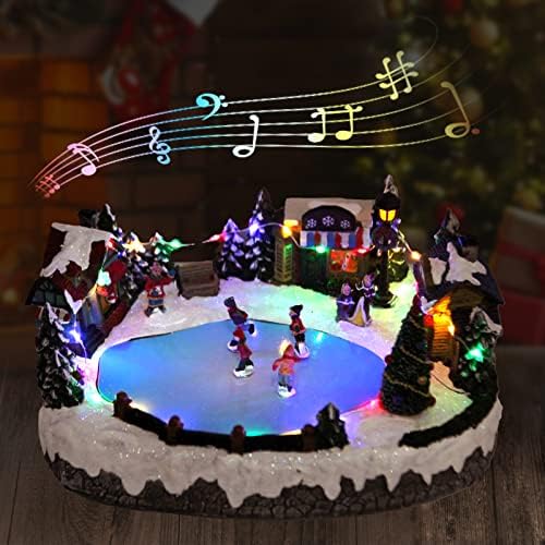 Božić ukras muzički Snow Village figurice Display klizanje ribnjak Božić Snow Globe Aldea de Navidad