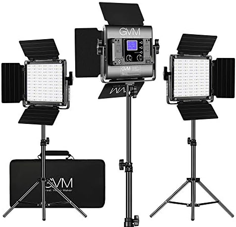GVM RGB LED video rasvjeta, 800D Studio Video svjetla sa kontrolom aplikacije, komplet za Video osvjetljenje za youtube osvjetljenje fotografije, 3 paketa Led rasvjetna ploča, 3200K-5600K, 8 vrsta svjetla Scene