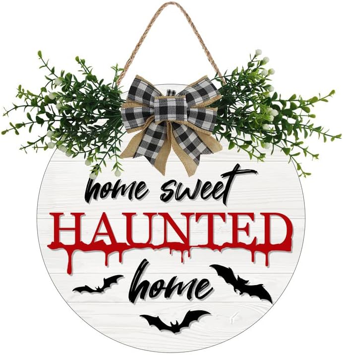 Halloween Vješalica za vrata Home Sweet Haunted Home Wood Wood Wood For Consial Decor Decra Crazy Božić