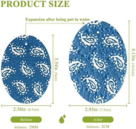 Alaza Paisley Flower Plava indijska etnička prirodna spužva Kuhinjski celulozni spužvi za posuđe Perilica kupaonica i čišćenje domaćinstava, nekrbavi i ekološki prihvatljivi, 3 pakovanje