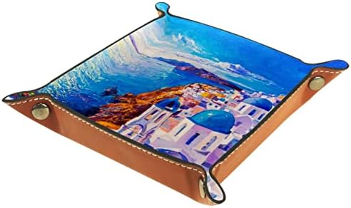 TACAMENG Ulje slikanje plavo more bijele kuće umjetnost, kutije za odlaganje male kožne valetske