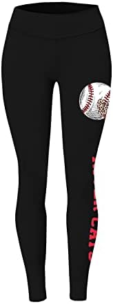 Visoke vučne strugove za žene Baseballs tiskane meke neprozirne kontrole trbuške joge hlače u punoj dužini