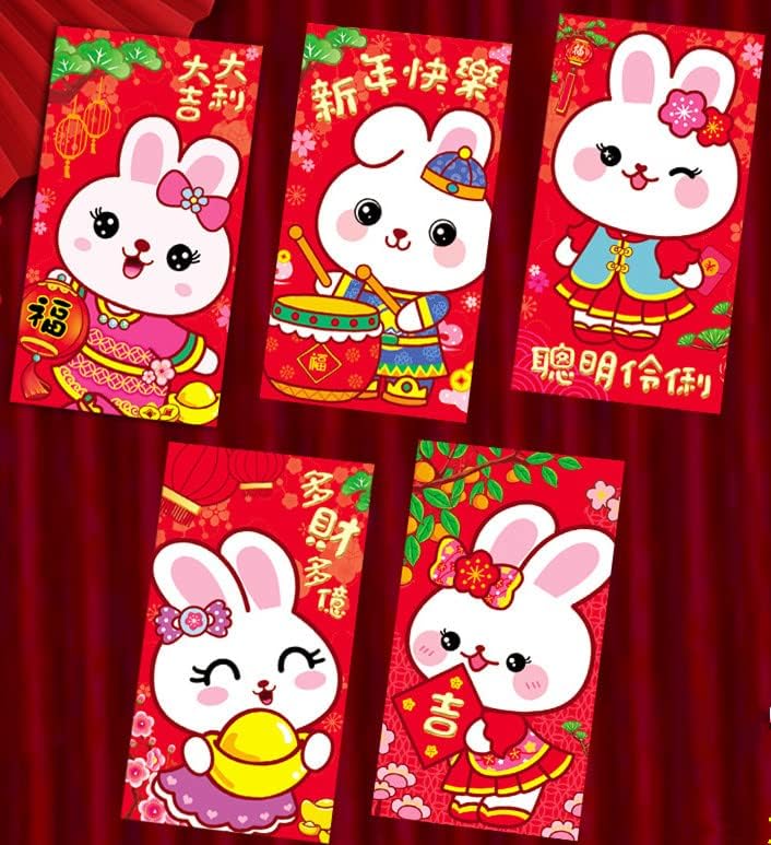 30 kom kineske crvene koverte, 2023 kineska Nova Godina zec godina HongBao srećni novčani džepovi za prolećni Festival, 2023 godina zečje crvene koverte srećni novčani džepovi Nova Godina Hong Bao
