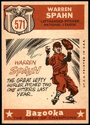 1959 TOPPS 571 All-Star Warren Spahn Milwaukee Braves Ex / MT Hrabres