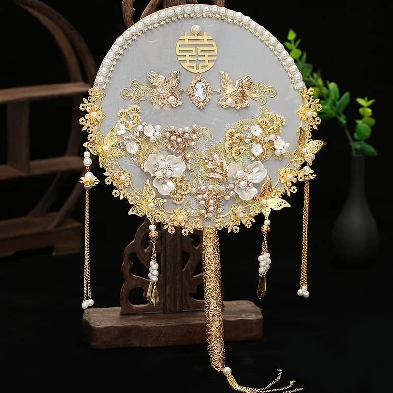 Sxds perli kineski bridalni ručni ventilatorski ventilator ručno izrađeni cvijeće bisera metalni krug