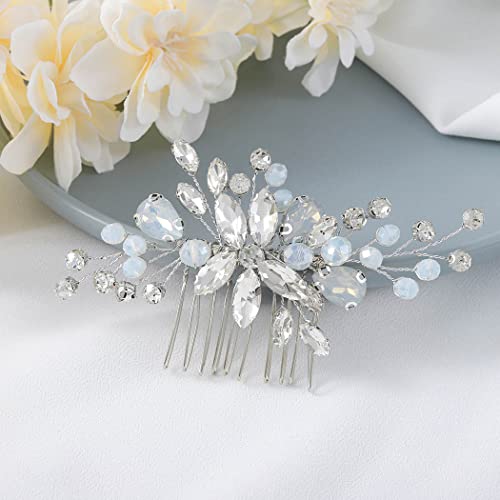 Easedaily Crystal Bride vjenčani češalj za kosu srebrni Rhinestone Bridal hair Piece Opal Hair Side Combs