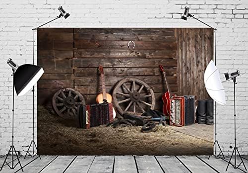 CORFOTO tkanina 9x6ft Zapadna pozadina tema fotografija štala muzička Gitara Harmonika seoska kuća roštilj