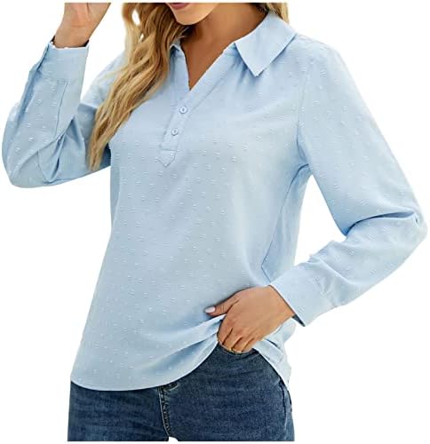 LEAL Henley majica za žene Ležerne haljive uredske radne vrhove Pom Pom gumb Up V izrez dugih rukava