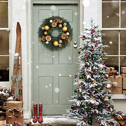 Lintimes božićni vijenac za ulazna vrata, šampange zlatna tema 16in božićni vijenac sa kugličnim ornmentima, borovima i bobicama za prozor u zatvorenom vratima