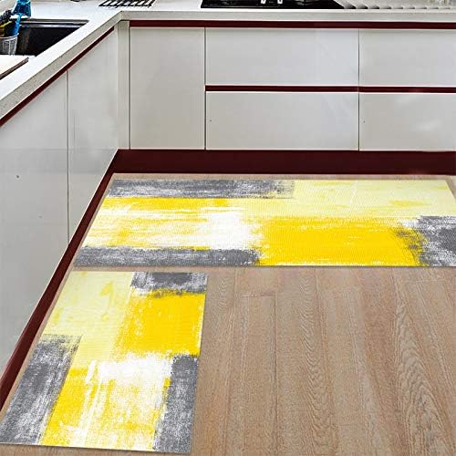 Kuhinjske prostirke i prostirke Neklizajuća kuhinjska prostirka sa trkačem od 2, žuta siva moderna apstraktna
