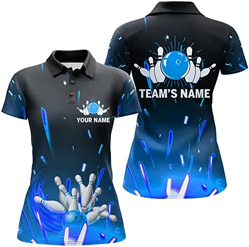 Personalizirana plava košulja za kuglanje za muškarce i žene, plamensko kuglanje za timsko kratki