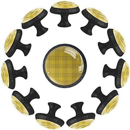 12 komada Žuti karirani uzorak stakleni gumbi za Komode, 1,37 x 1,10 u okruglim kuhinjskim ormarićima za dječiju
