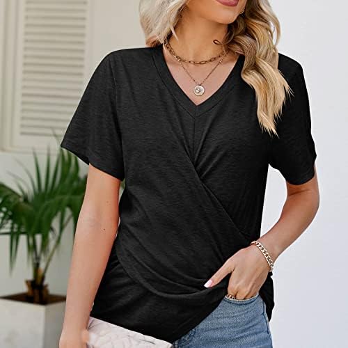 Qcemeni ljetne ženske majice Ruched Criss Wrap vrhovi V izrez kratka rukava 2023 Trendy Casual Solid Slim Fit Tee bluza