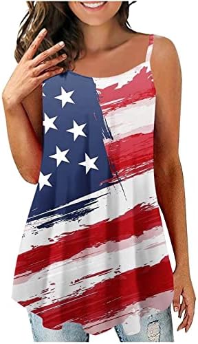 Košulje od 4. jula za žene Star Striped Flag Print Patriotske majice Spaghetti remen Ljeto Sakrij trbušni remen