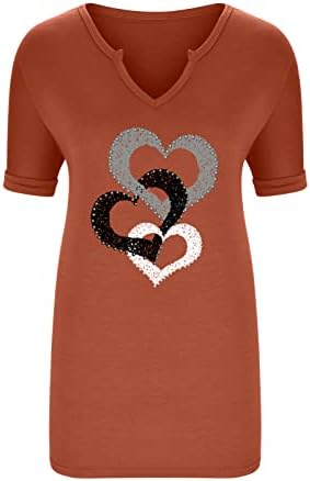 Vrhovi za ženske košulje, košulja s srcem do srca s kratkim rukavima V izrez Tees Ljetna casual tunika za djevojke
