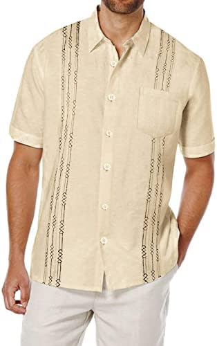 ZDDO mens gumb niz majice plus veličina, muške ljetne kratkih rukava pamučna posteljina kubanska majica za plažu guayabera majice