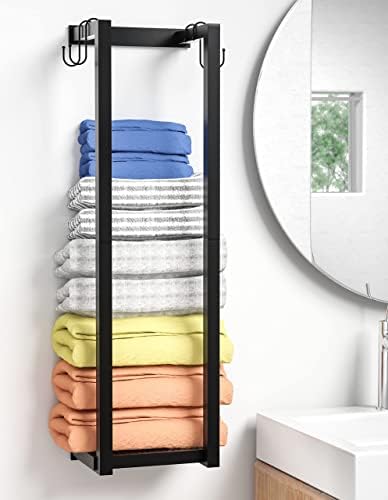 Yemuny stalak za peškire na zid, držač peškira za kupatilo sa mrežastom policom i 4 kuke, metalni