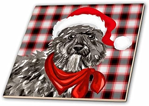 3drose Bouvier des Flandres Božićni pas sa crvenim i crnim prazničnim kariranim pločicama