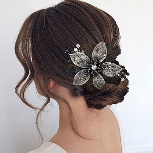 Campsis cvijet svadbena kosa ukosnice Crni Rhinestones vjenčanje ukosnica ručno Kristalna nevjesta Hair Accessories