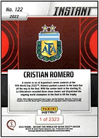 Cristian Romero 2022 Panini Instant FIFA QATAR Svjetski kup / 2323 Argentina 122 Champions NM + -MT + nogomet