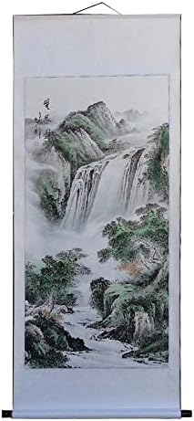 Kineski ruku Painted Mountain & amp; vodopad krajolik visi Scroll / Decor Af372