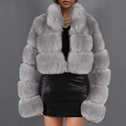 Fuzzy jakne za žene za žene topli zimski štitnici kratki kaput Fluffy solid boja Faux krzneni kaput modne dugih rukava odjeća