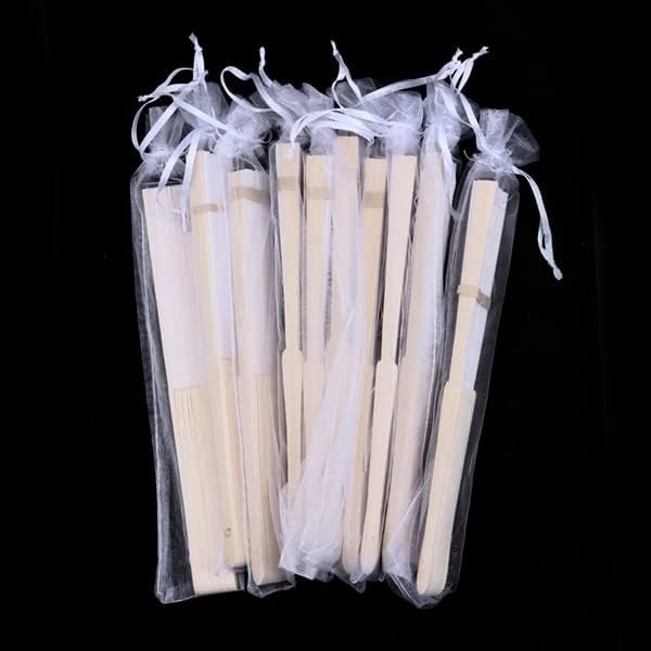 Hiscus 10x ventilator u bijeloj svilenoj tkanini + bambus s poklon kesom u muslinu za vjenčanje personalizirano