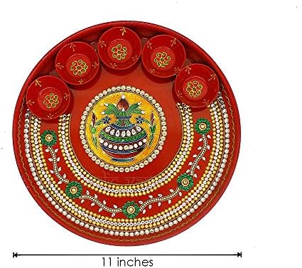 Vedic Vaani Dekorativni Meenakari Crafted Kalash Design Handmade nehrđajući čelik Puja ploča Thali