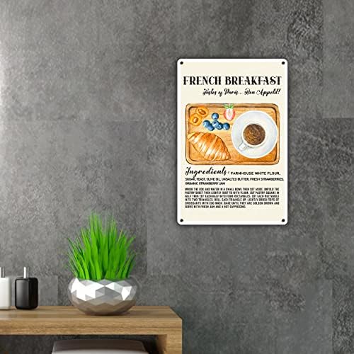 Funny Kitchen Quote metalni Limeni znak zidni dekor, Retro francuski doručak ukusi Pariza Kuhinjski znak za