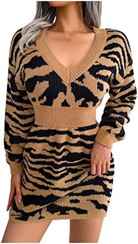 Ženska seksi haljina džemper u stilu modnih tigara tigar ispis rukava džemper haljina haljina