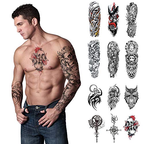 Privremene tetovaže za muškarce za odrasle, privremeni komplet za tetoviranje od 12 listova,