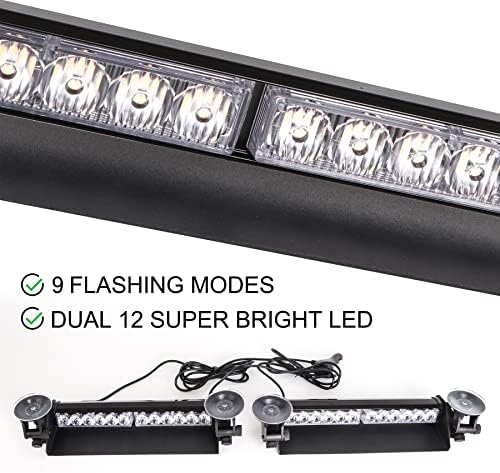 SMALLFATW Split Strobe Light Bar Dual 12 LED 16 9 trepćući režimi, Četverosmjerna Podesiva usisna