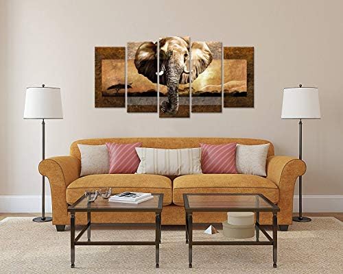 iHAPPYWALL veliki 5 komada Afrička životinjska platna zidna Umjetnost divlji Slon afrički pejzaž umjetničko djelo slikarstvo na platnu za moderan dekor kućne spavaće sobe rastegnut i uokviren spreman za vješanje