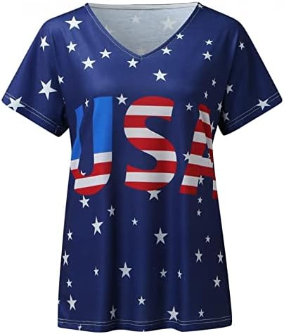 Patriotske majice za žene Američka zastava ljetne kratke rukave O-izrezske košulje Strips Stars Loose Fit Casual