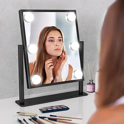 WEILY Hollywood toaletno ogledalo sa svjetlima, Veliko Osvijetljeno ogledalo za šminkanje sa svjetlom u 3 boje & amp; 6 LED sijalica sa mogućnošću zatamnjivanja,pametno osvijetljeni ekran za kontrolu dodira & amp; rotacija za 360 stepeni