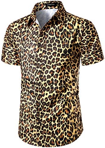 LucMatton Muška Hipster kratki rukav na kopčanje leopard zmija Zebra Print košulja za Club Rock